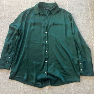 Zara Satin Blouse in Forest Green